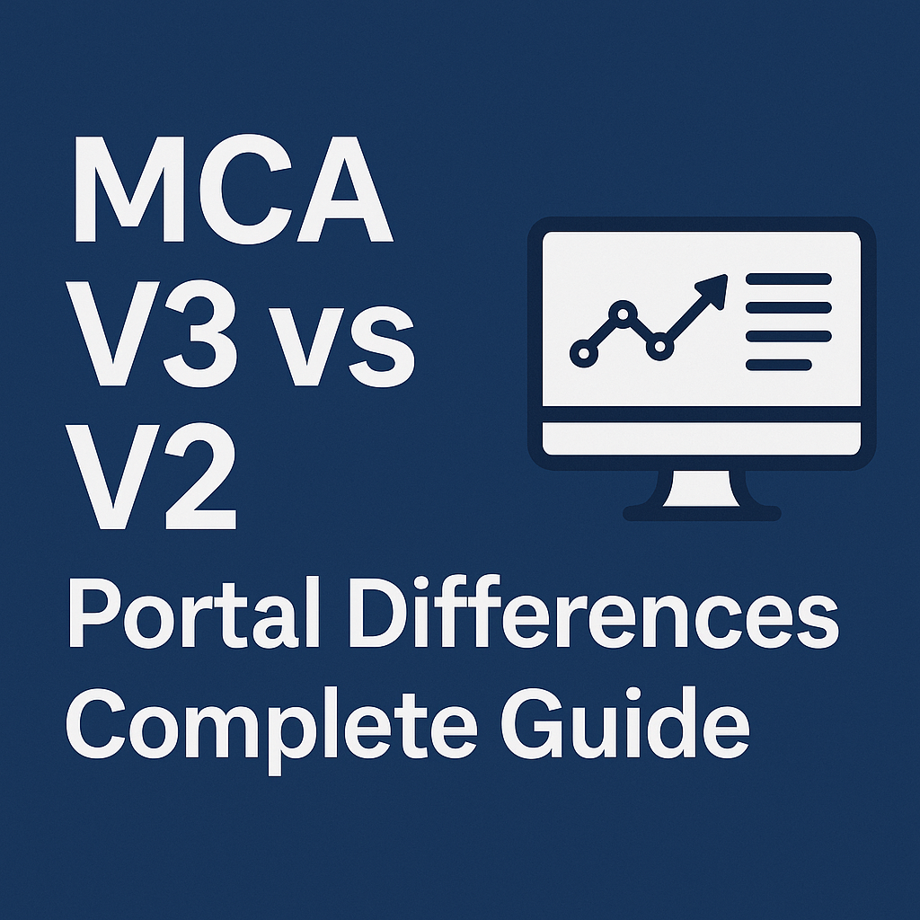 Thumbnail image showing ‘MCA V3 vs V2 Portal Differences – Complete Guide’ with a graphic of a computer monitor displaying a growth chart, set against a dark blue background."
