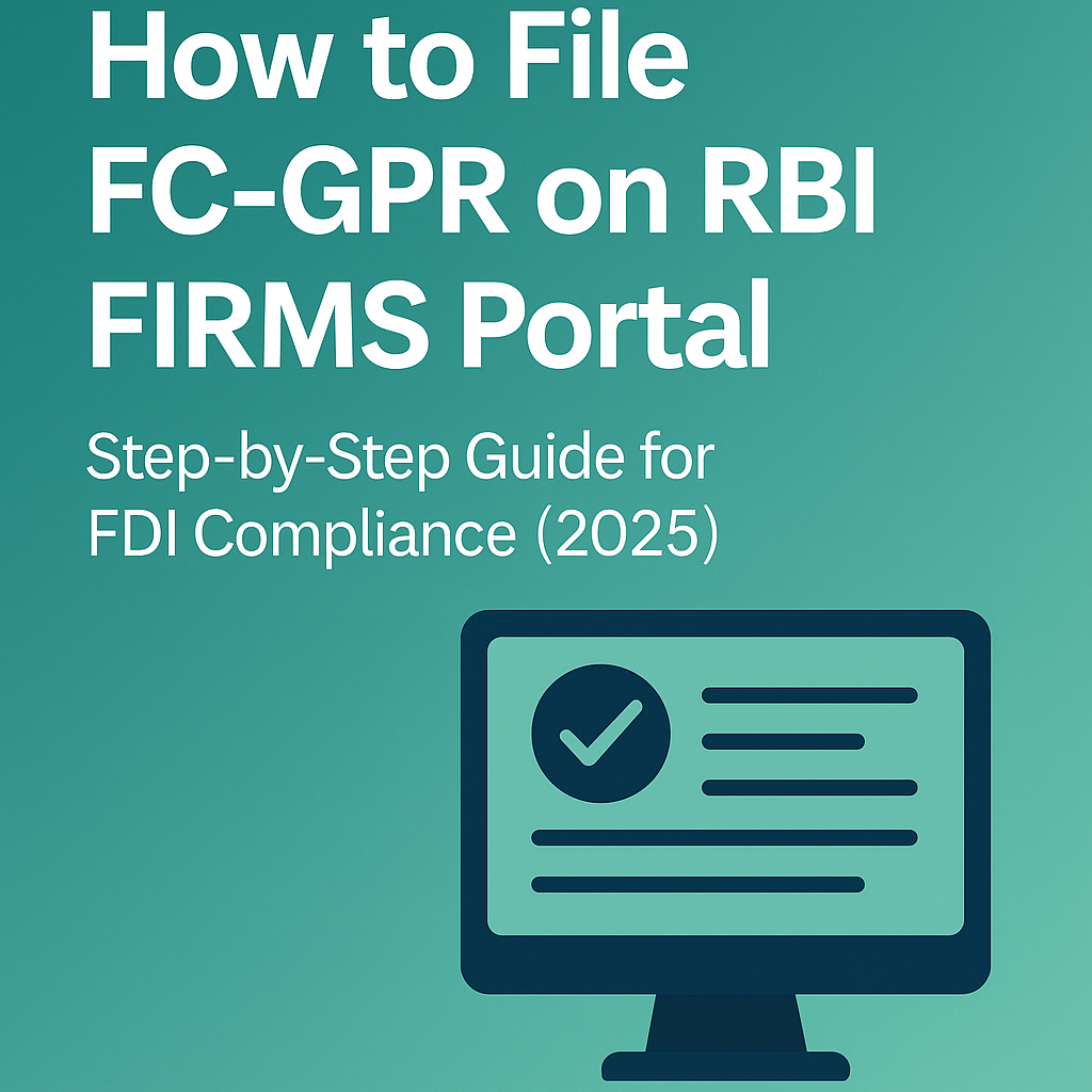 Thumbnail image showing how to file FC-GPR on RBI FIRMS Portal with computer icon, step-by-step guide, and compliance.in branding"