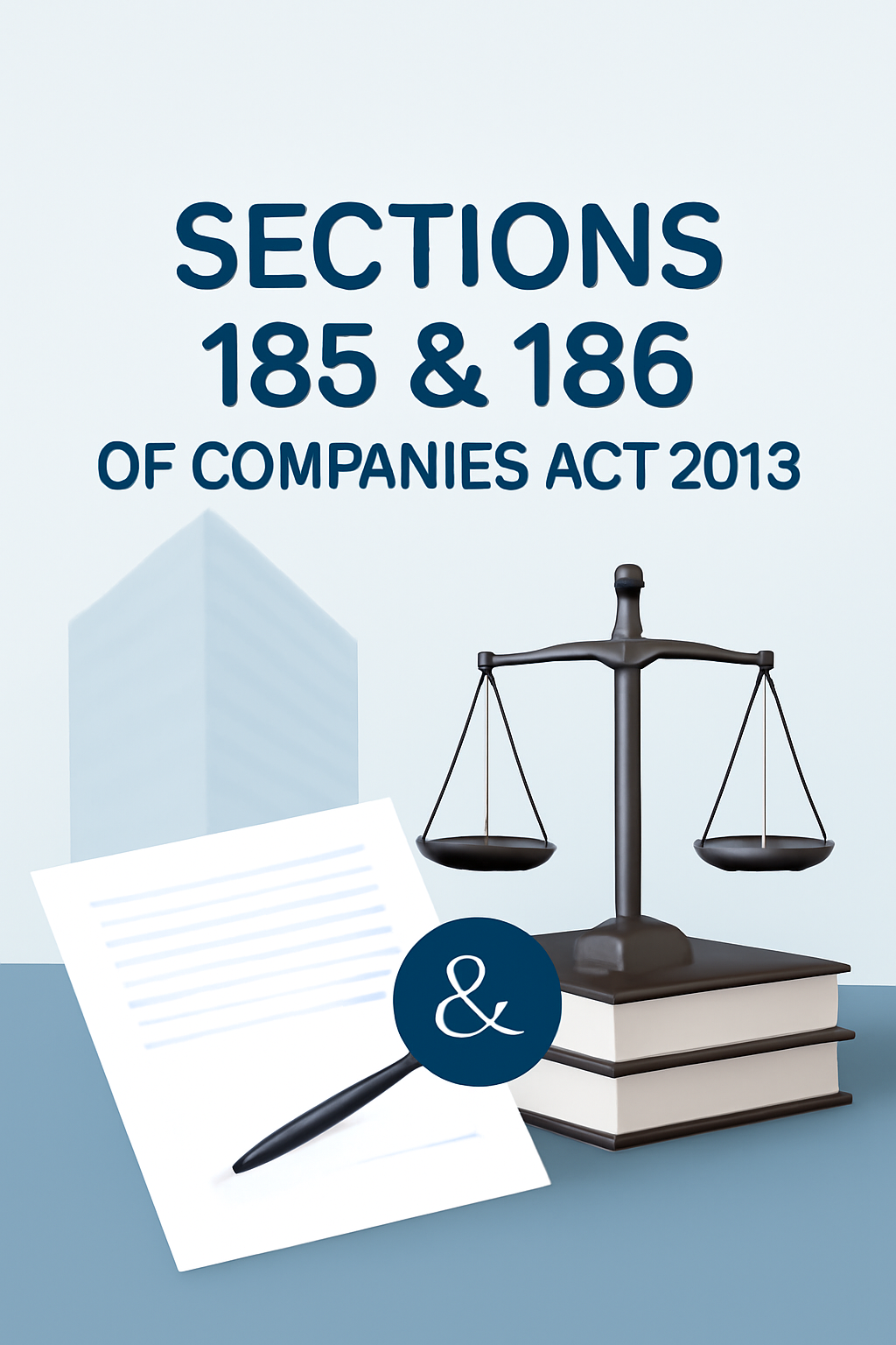 Simple and professional thumbnail illustrating Sections 185 and 186 of the Companies Act, 2013, with a legal and corporate compliance theme.