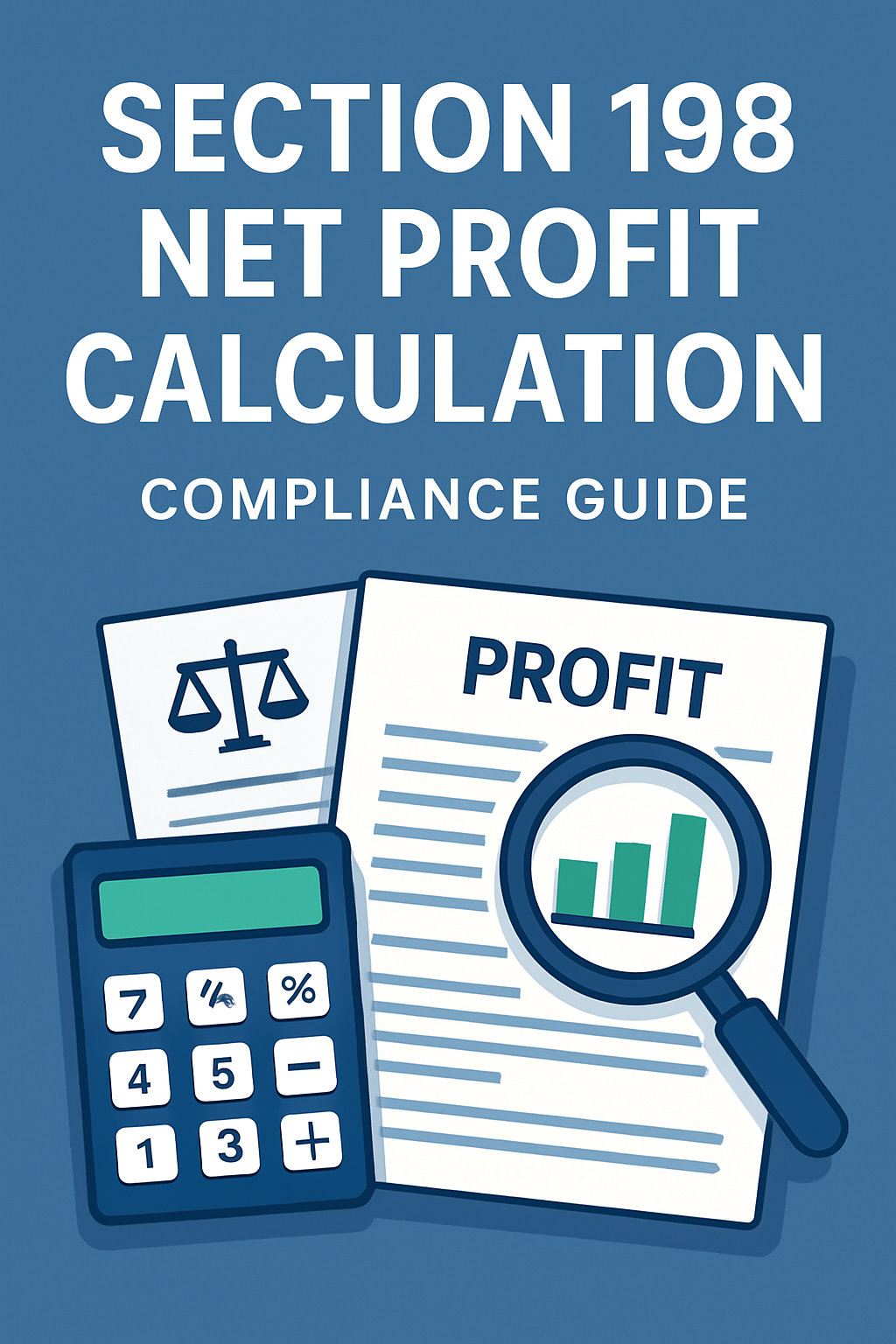 Thumbnail for blog on Section 198 net profit calculation and managerial remuneration compliance in India with finance icons and blue gradient background